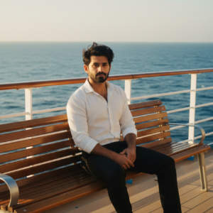Wooden bench on a cruise ship deck  36