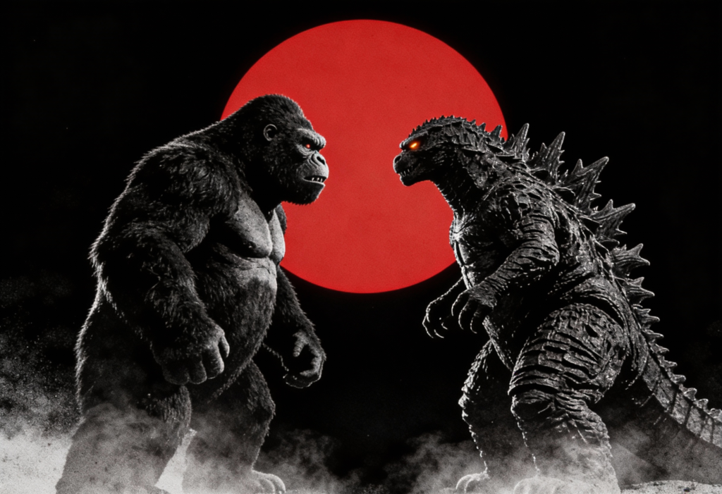 godzilla and kingkong in front of eachother 4k