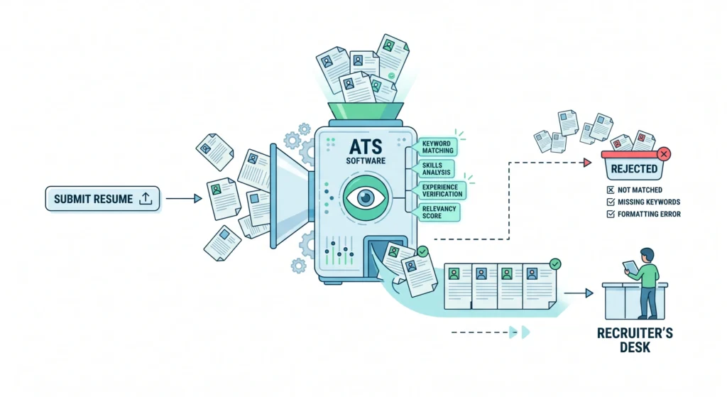 Demonstration of an ATS software Machine thorugh illustration that how ATS resume checker works
